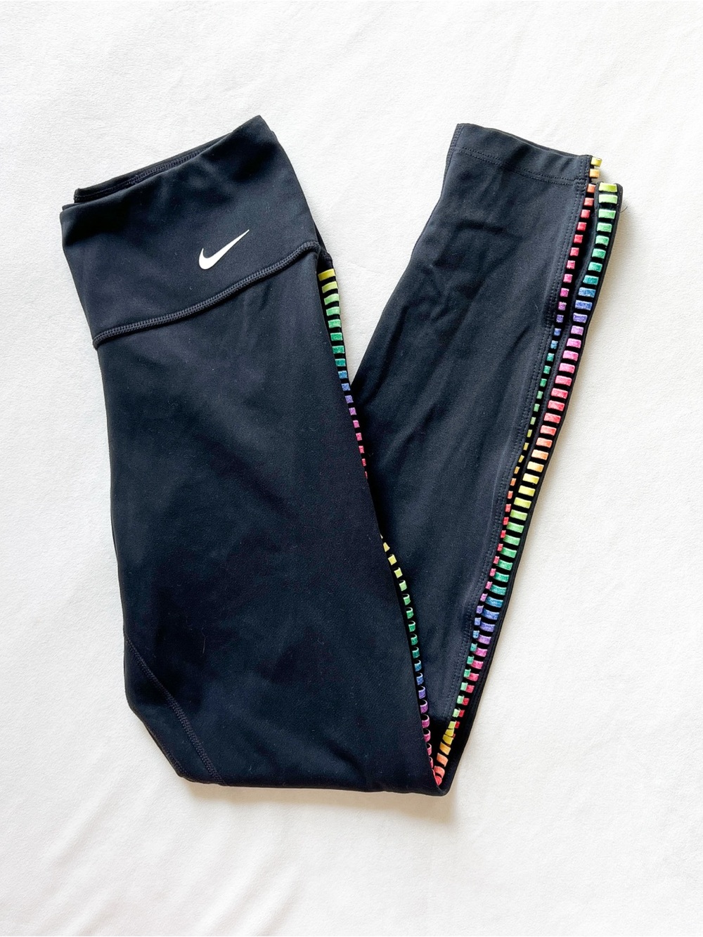 Nike Black Leggings with Rainbow Side Trim - Small
